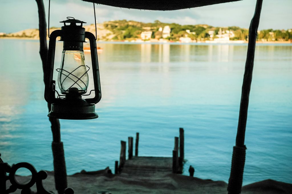 Lamp on the background of the sea and the coastline in Lamu Kenya Africa